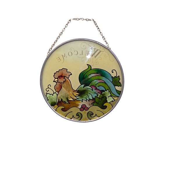Joan Baker Designs Round "Welcome" rooster suncatcher. - Picture 2 of 2